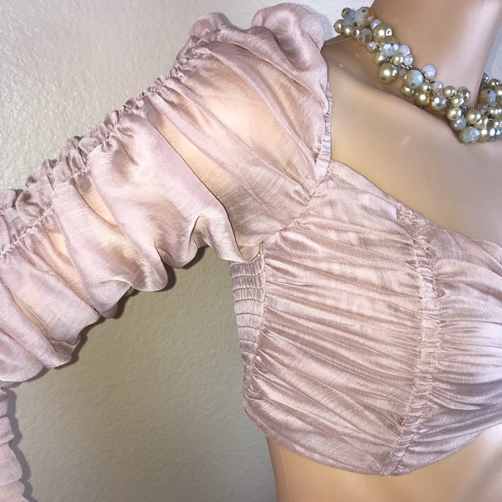 Fashion Nova Ruched Sleeve Princess Crop Blouse - Picture 4 of 8